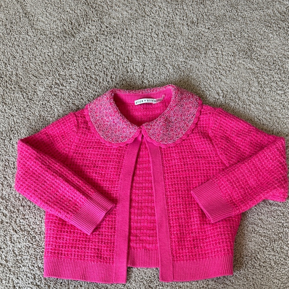Alice + Olivia Pink Cardigan with beaded Collar